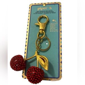 Piper K Red Cherry Keychain with Gold Accents